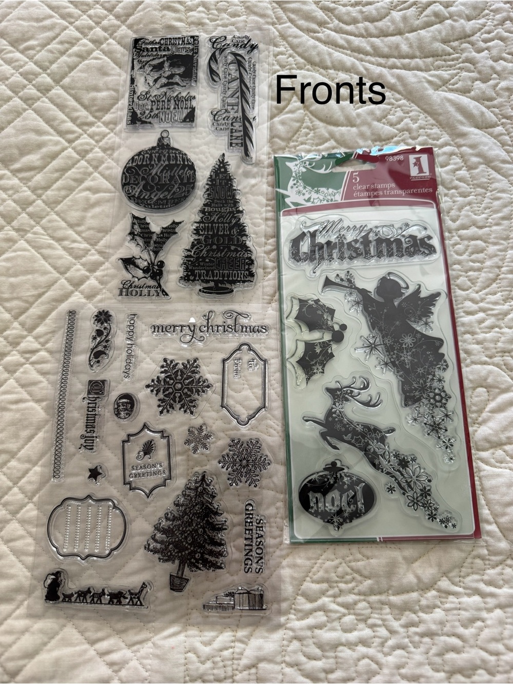 Merry Christmas Clear Holiday Stamp Sets - vintage Tim Holtz look